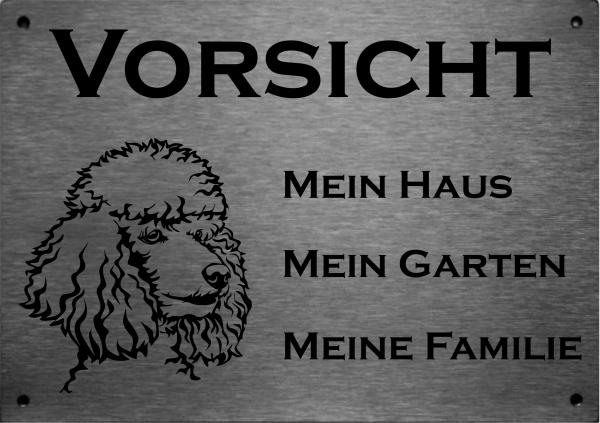 Edelstahl Warnschild Pudel VORSICHT Mein Haus mein Garten meine Familie